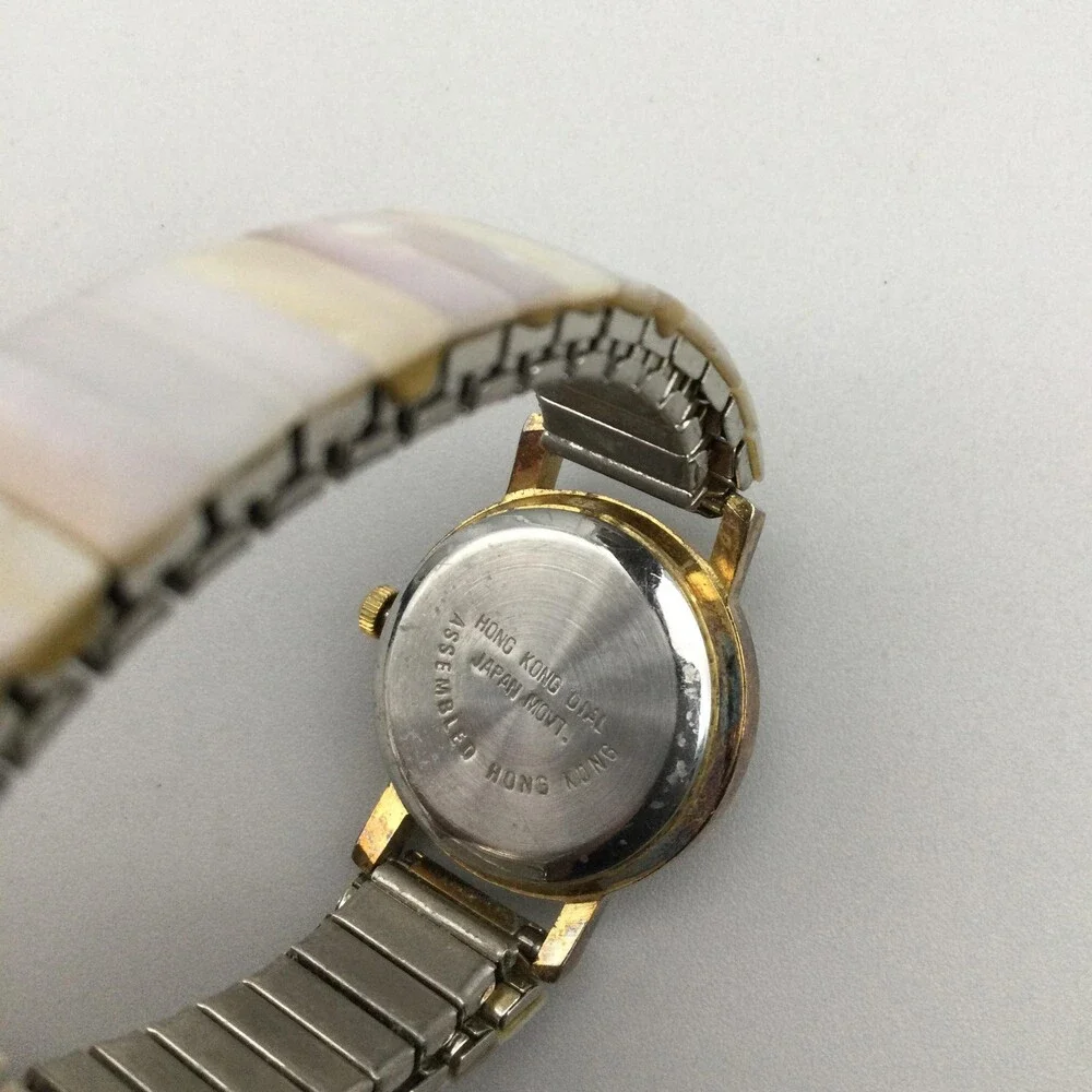 SelecTime Womens Watch 24mm MOP Dial Gold Bezel Stretch Band New Battery